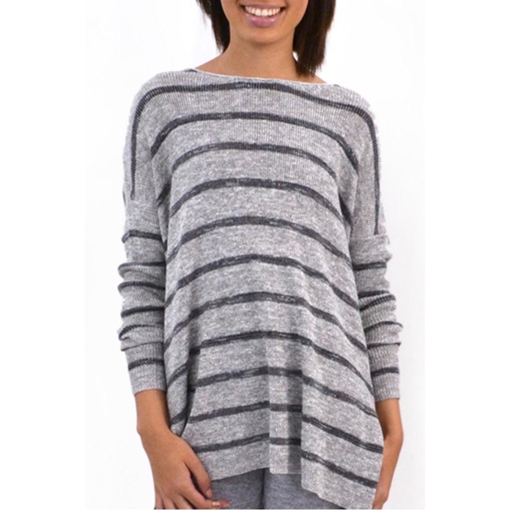 Free People Gray Striped Oversized Shipping News Tunic Sweater Small